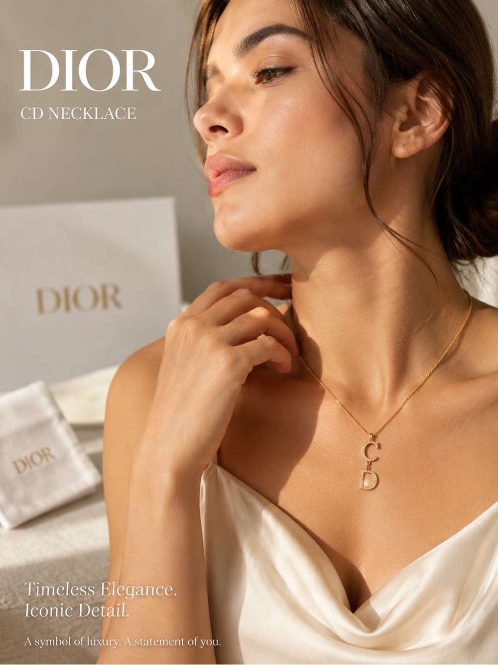Christian Dior Vintage Rhinestone CD Logo Pendant Necklace Gold Tone - Picture 5 of 5